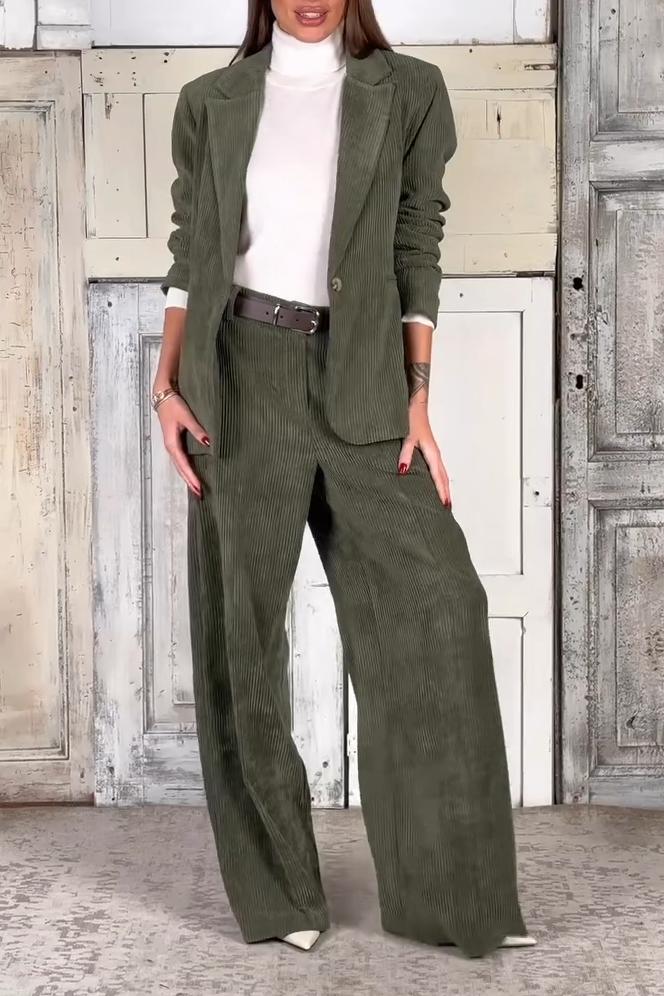 Ladies Casual Commuting Corduroy Suit Green