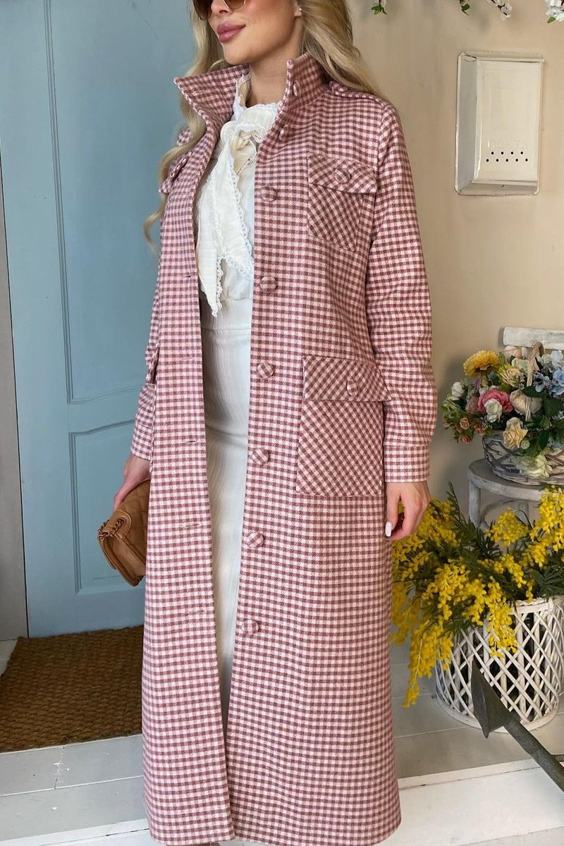 Women's long plaid trench coat