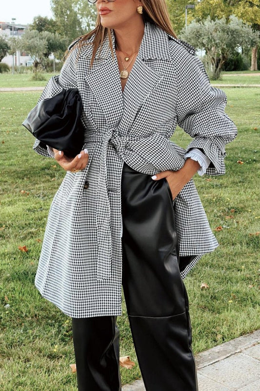 Women's Houndstooth Trench Coat Black