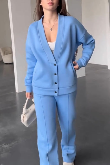 Women's Casual Solid Color Two-piece Pants Suit