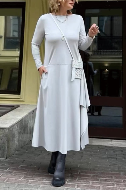 Women's Solid Long Sleeve Midi Dress