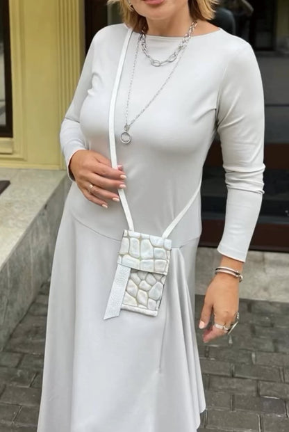 Women's Solid Long Sleeve Midi Dress