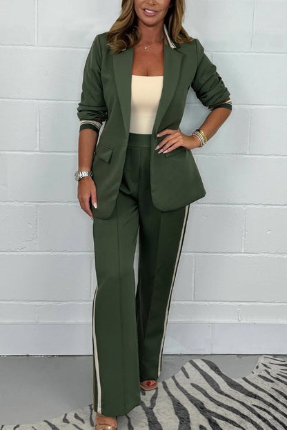 Women's Side Stripe Trouser & Blazer Suit Green