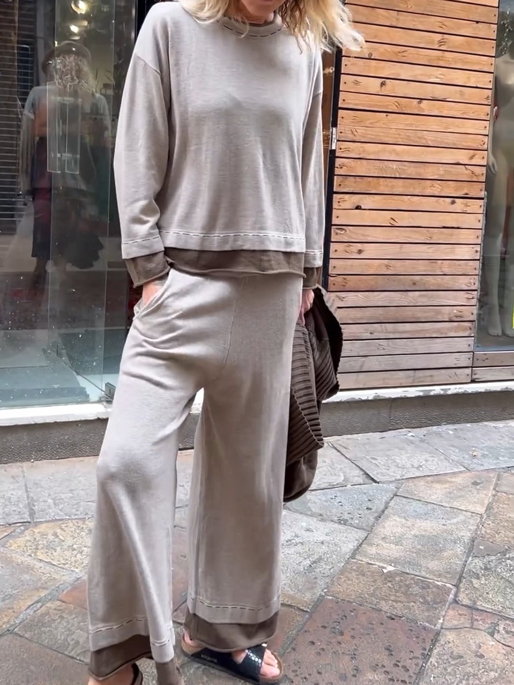 Women's color block patchwork casual pants suit