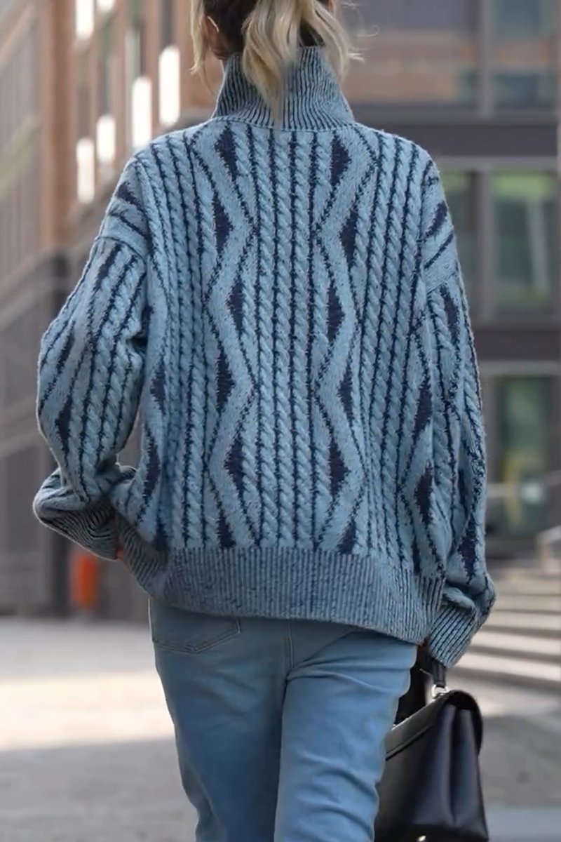 High-necked two-tone sweater