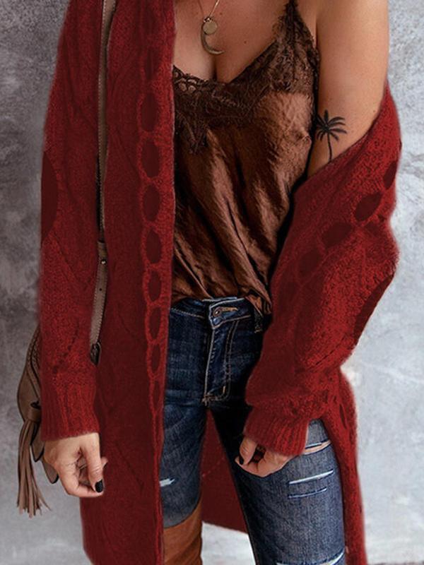 Women's Long Sleeve Midi Knit Cardigan Wine