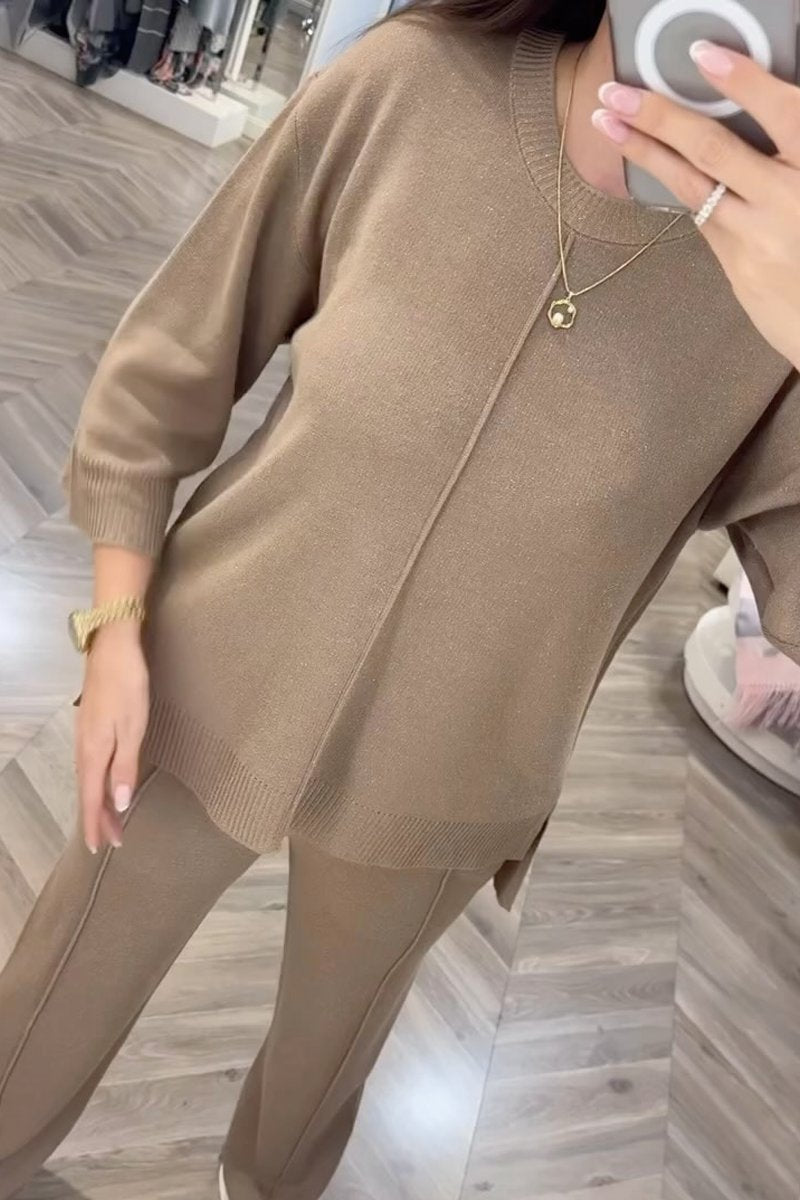 Women's solid color knitted suit