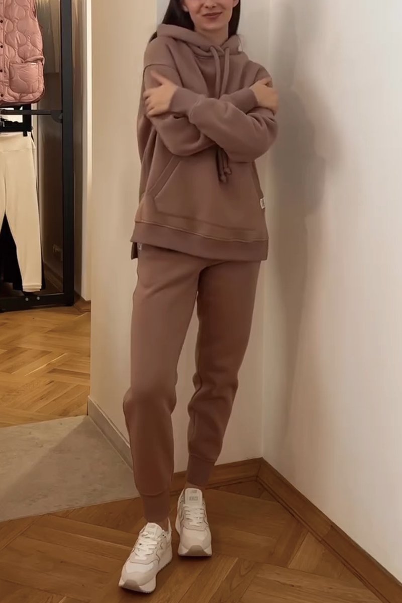 Women's solid color hooded pullover pants set