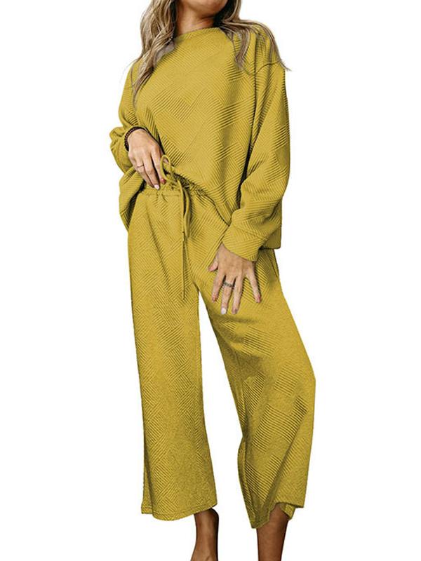 Women's Solid Textured Drawstring Track Suit Yellow