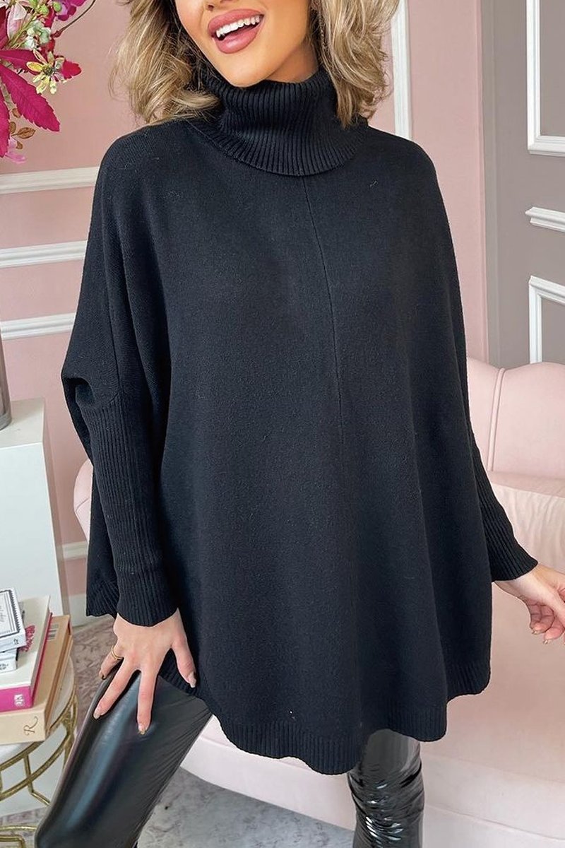 Women's Gorgeous soft knit oversized ribbed arm turtle neck jumper Black