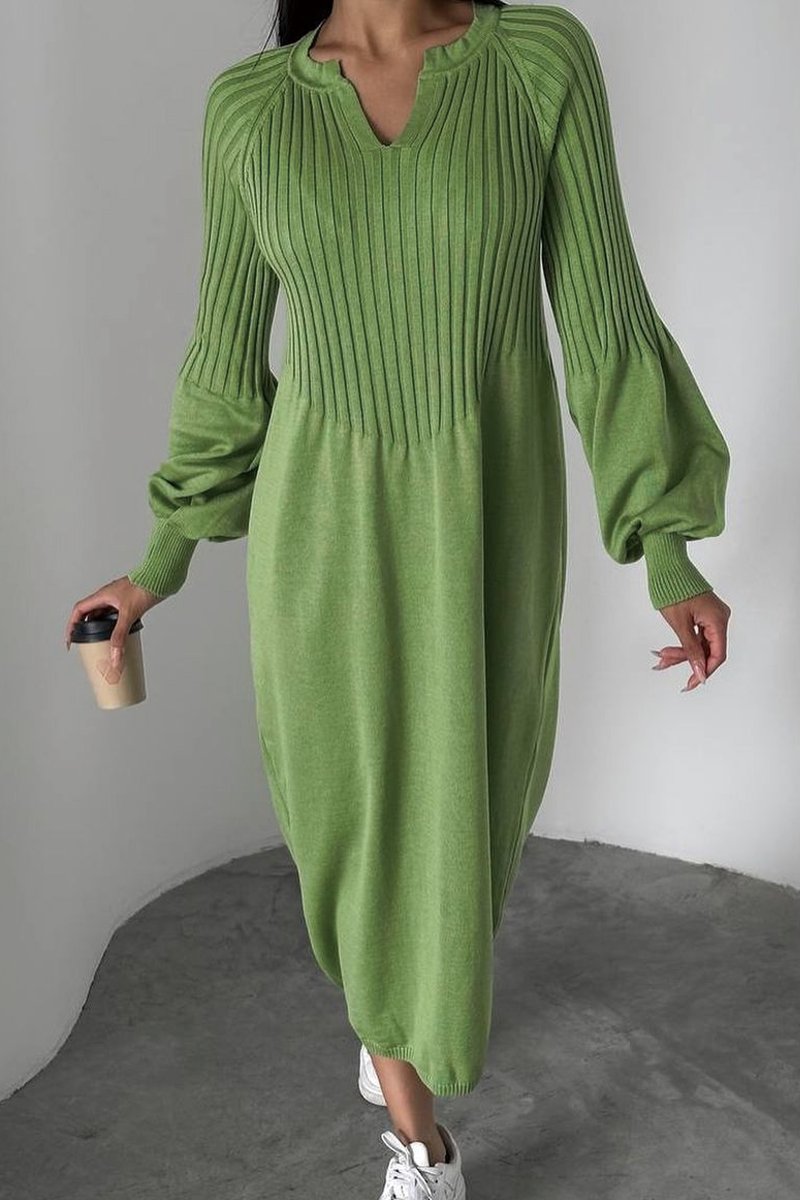 Women's solid color knitted long sleeve maxi dress Green