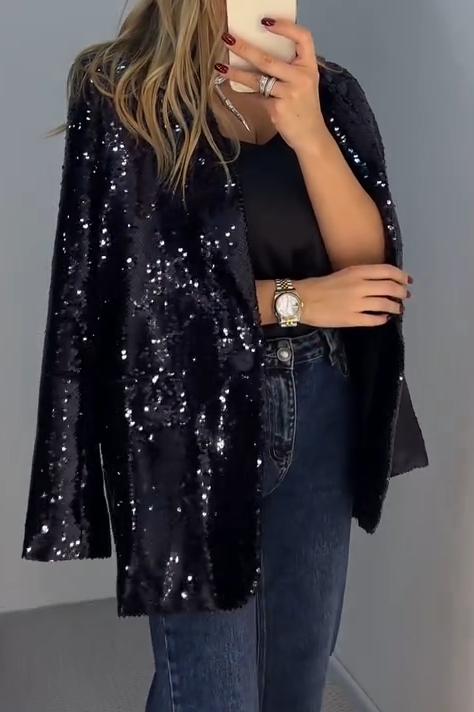 Women's Casual Elegant Solid Color Sequin Blazer