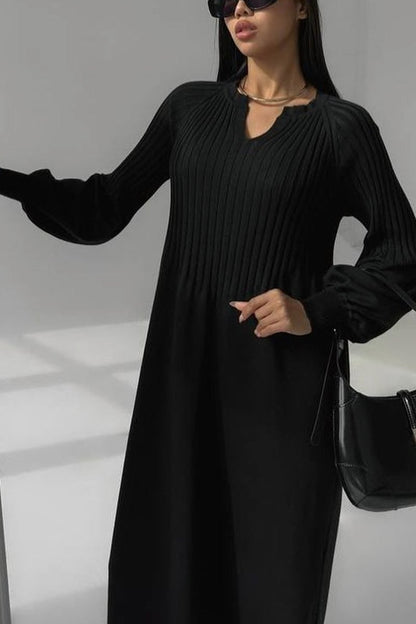 Women's solid color knitted long sleeve maxi dress