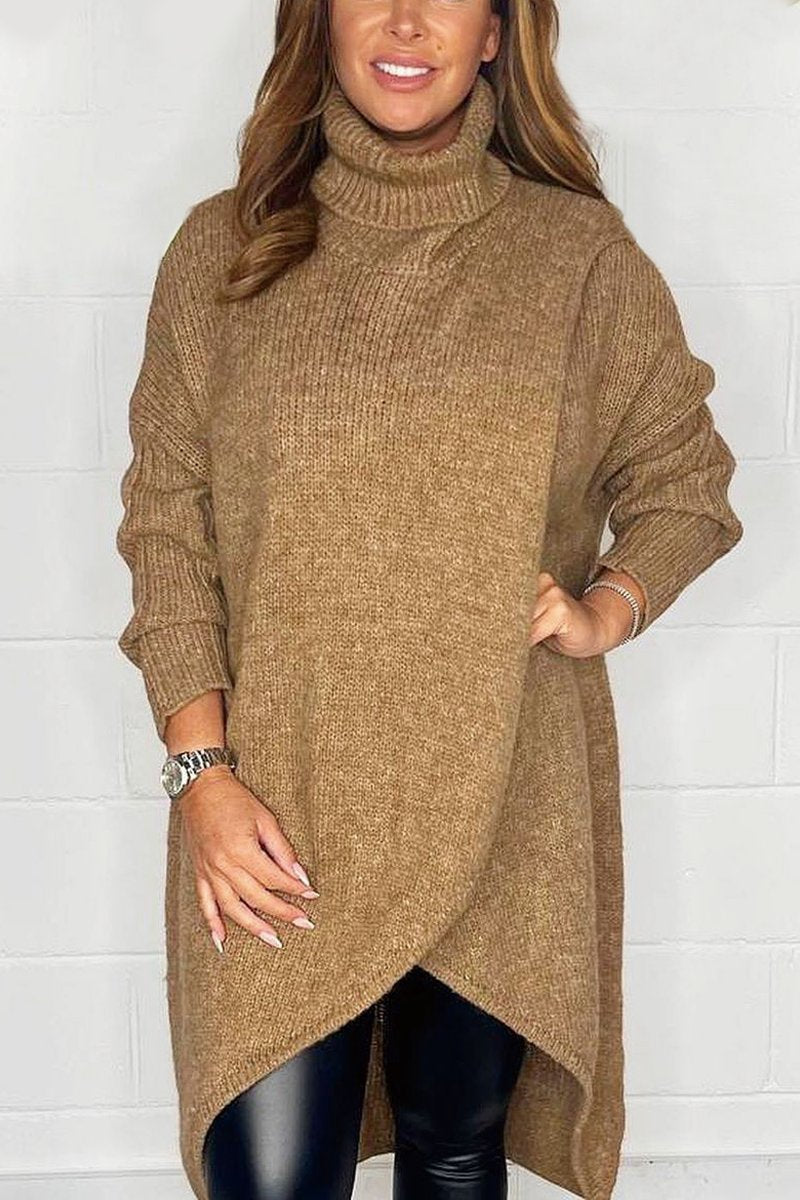 Women's Gorgeous cross over roll neck jumper Khaki