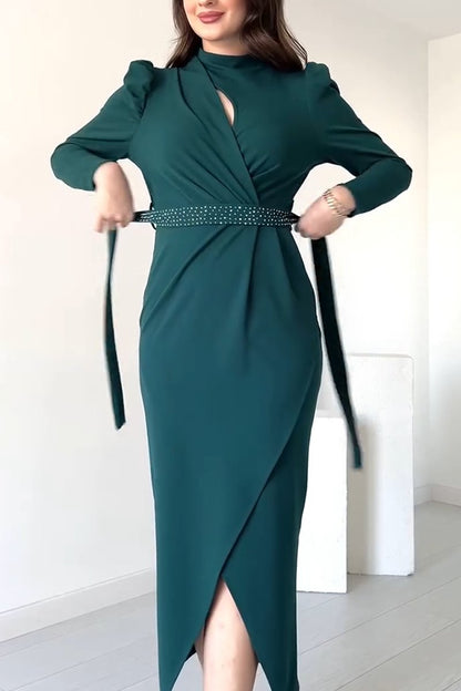 Women's Elegant Puff Sleeve Slit Dress