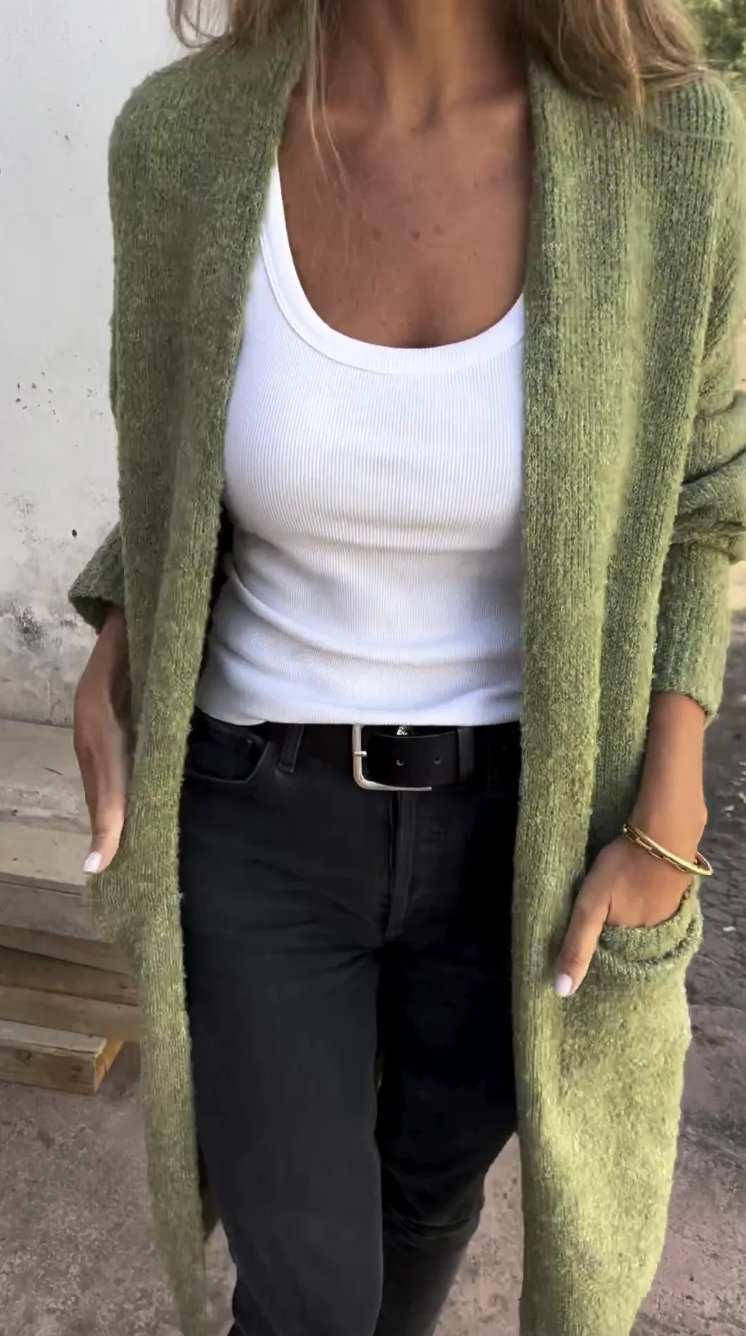 Women's Solid-color Knitted Cardigan green