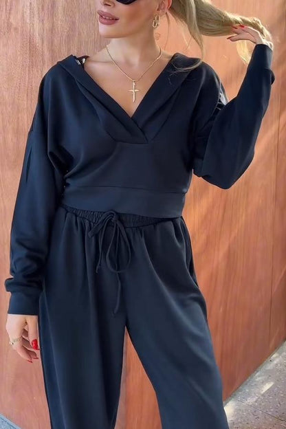 Casual cropped V-neck set