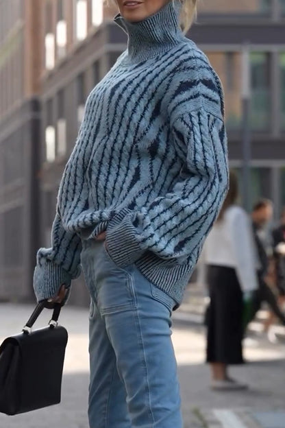 High-necked two-tone sweater