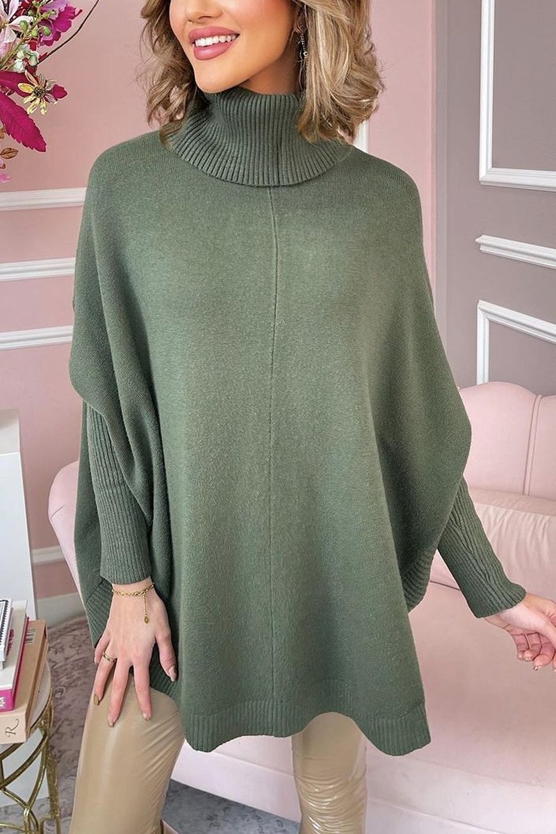 Women's Gorgeous soft knit oversized ribbed arm turtle neck jumper Green