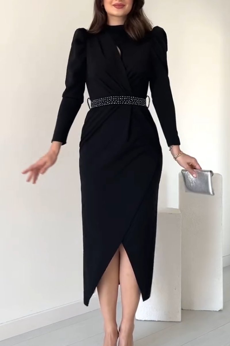 Women's Elegant Puff Sleeve Slit Dress