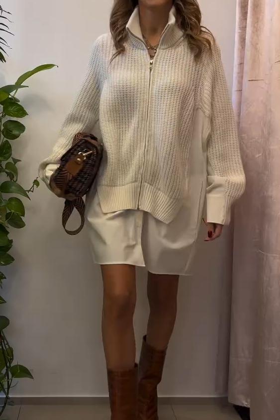 Women's Shirt Sweater with Turtleneck and Zipper Top apricot