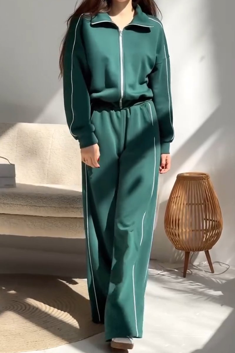 Women's Casual Contrast Color Two-Piece Pants Suit