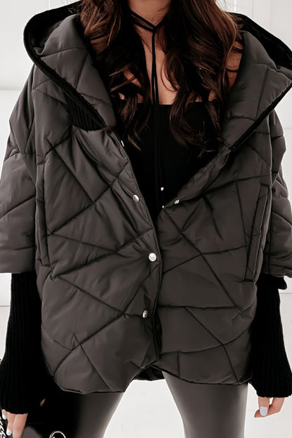 Women's Long Sleeve Hooded Patchwork Coat black