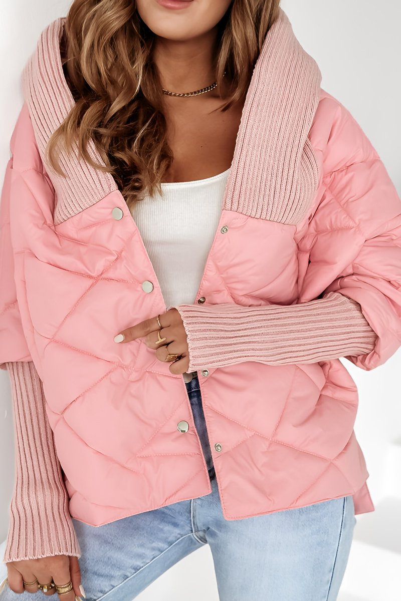 Women's Long Sleeve Hooded Patchwork Coat pink