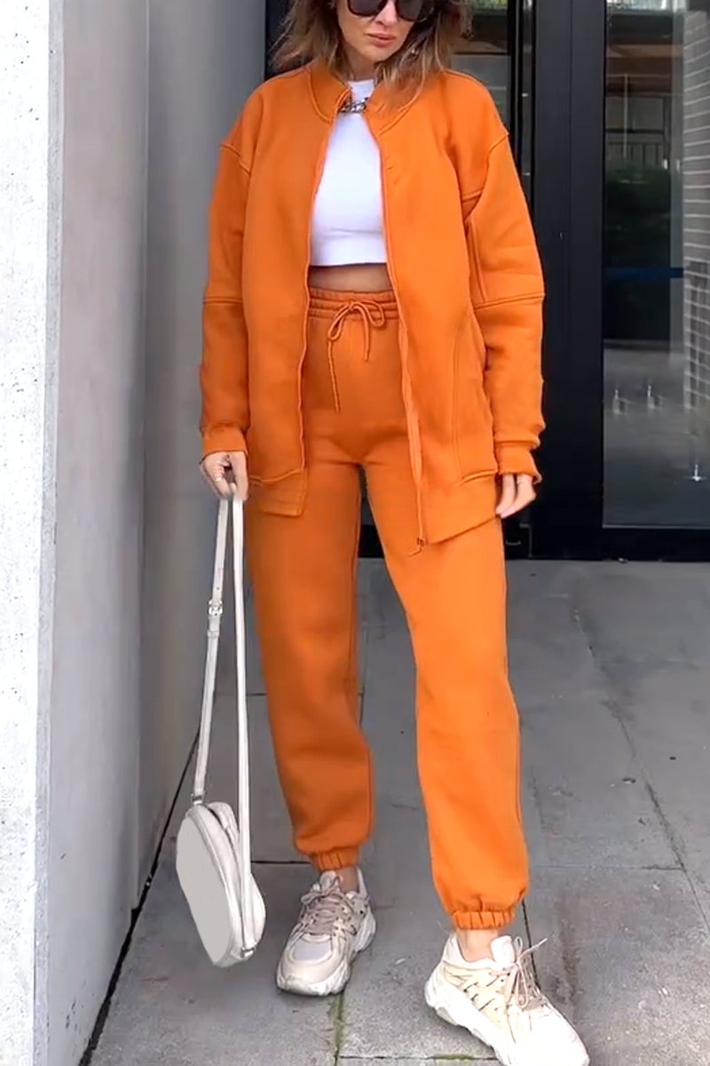 Women's Casual Zip Track Suit Orange