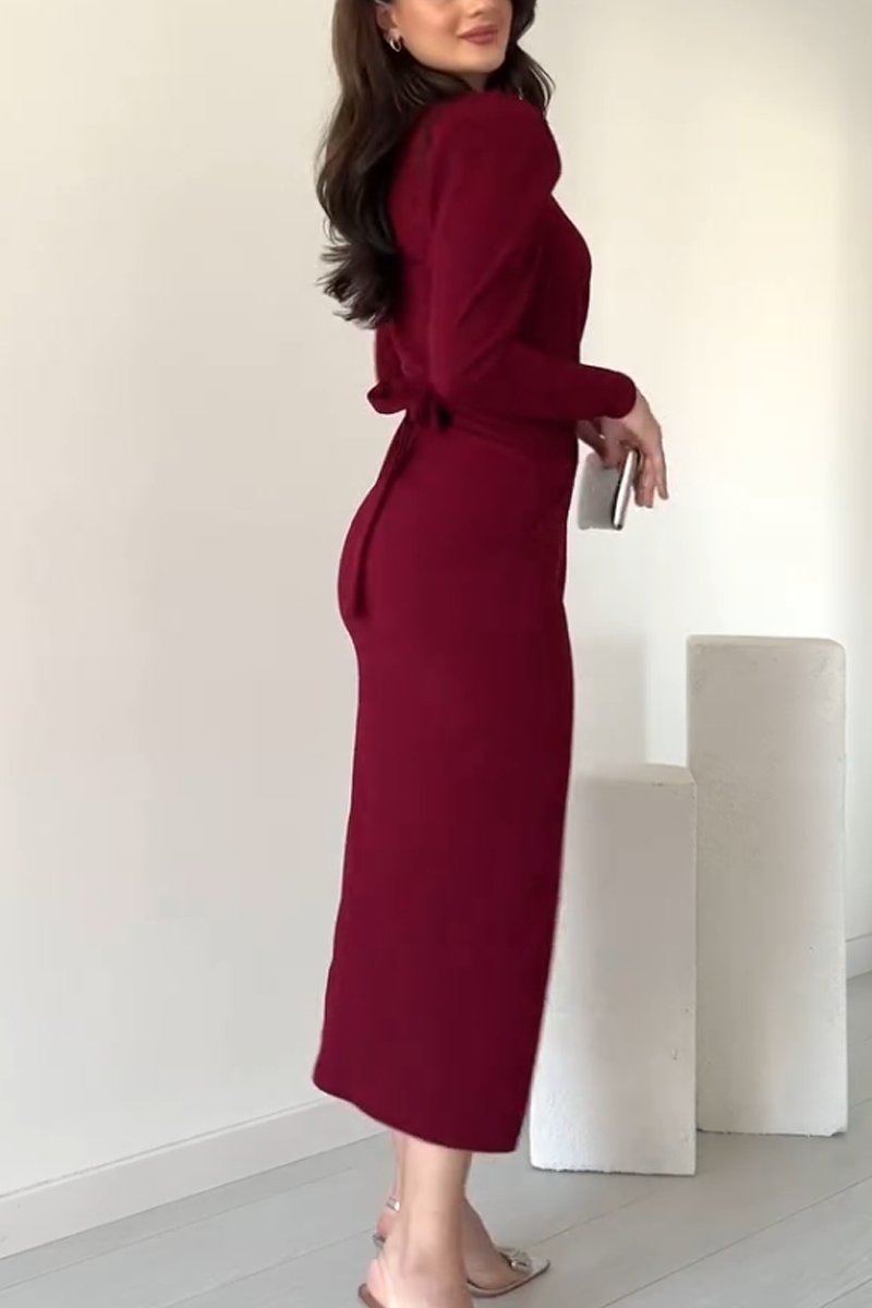 Women's Elegant Puff Sleeve Slit Dress