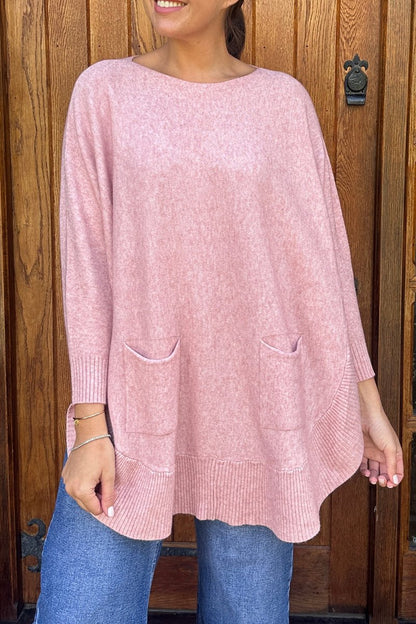 Women's Solid Color Knitted Cape Sweaters Pink