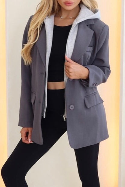 Women's Fall/winter Solid Color Lapel Blazer grey