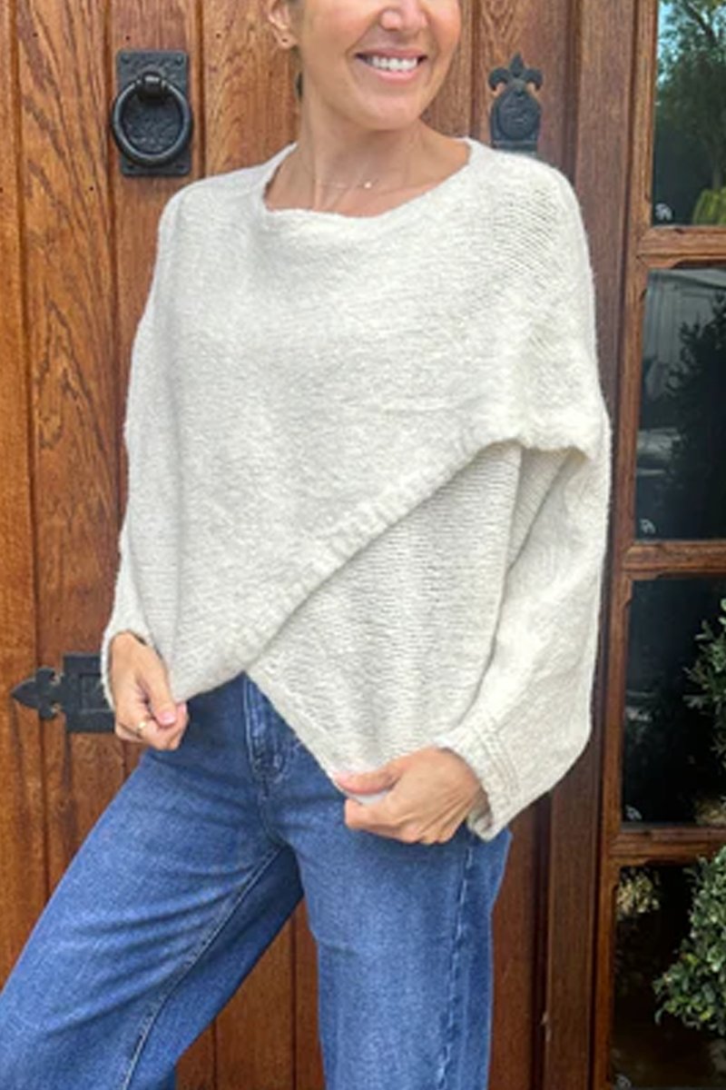 Women's Cross Over Knit Sweaters Stone