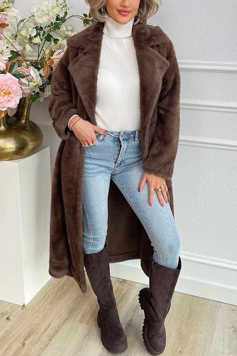 Women's Faux Fur Jacket Overcoats Brown