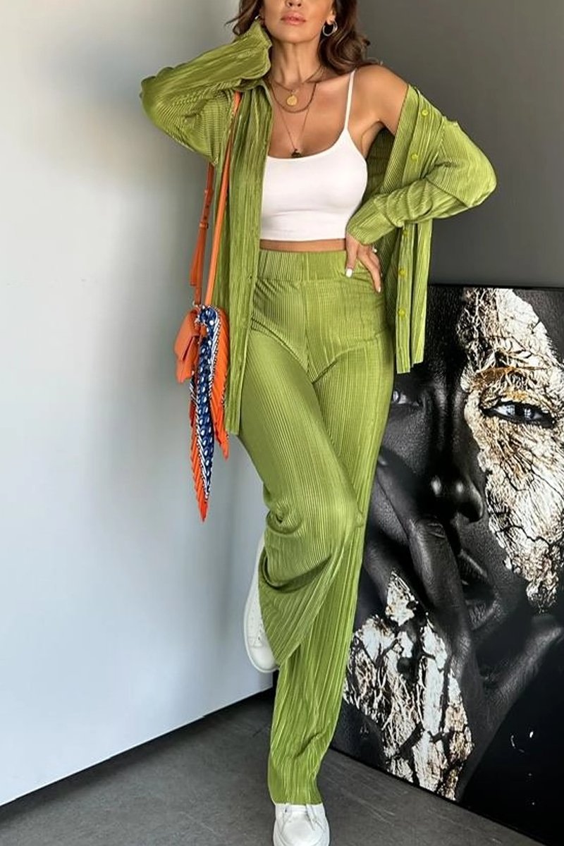 Women's casual loose pleated solid color suit Green