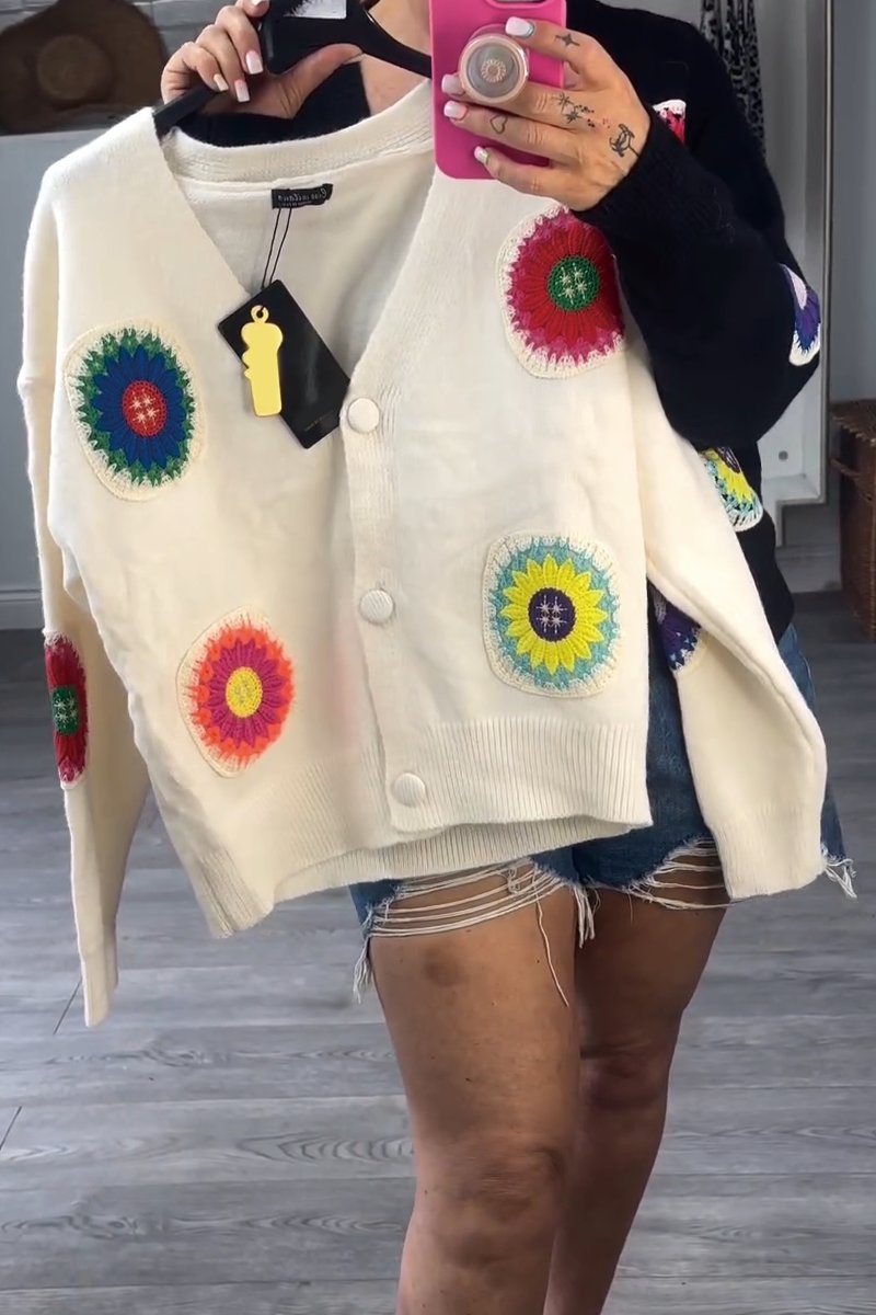 Women's floral knitted short cardigan