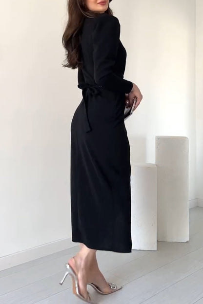 Women's Elegant Puff Sleeve Slit Dress