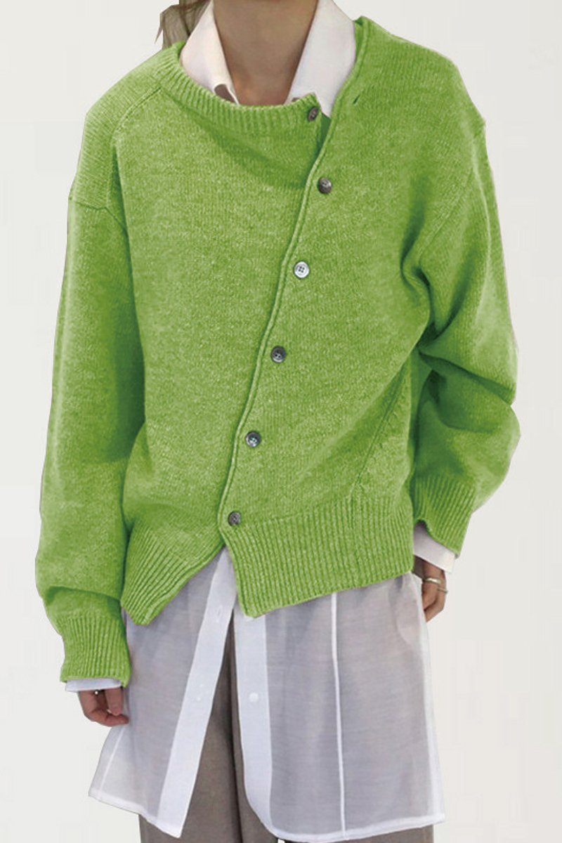 Women's solid color irregular buttoned cardigan Green