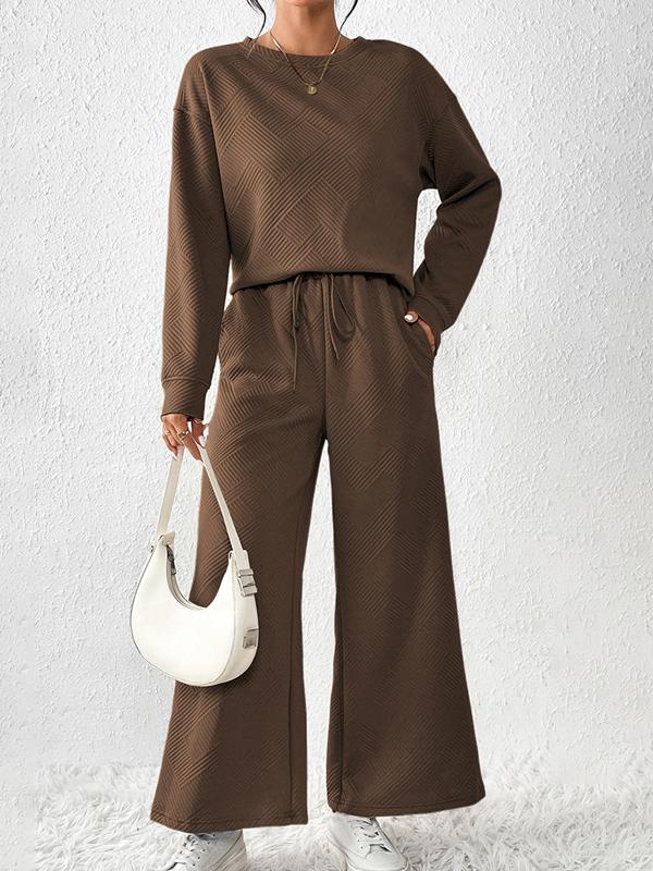 Women's Solid Textured Drawstring Track Suit Coffee