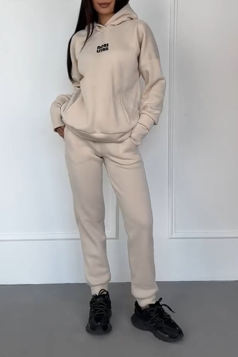 Casual solid color sweatshirt set apricot