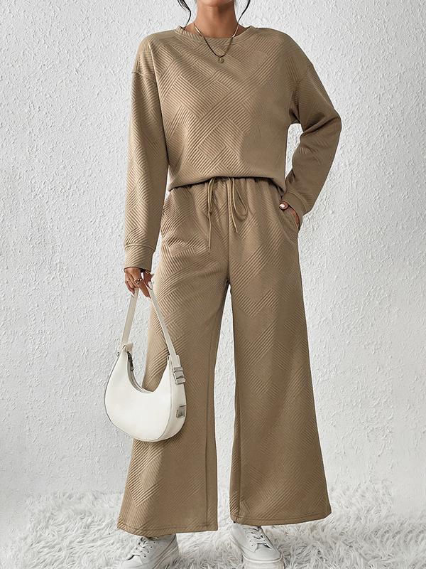 Women's Solid Textured Drawstring Track Suit Khaki