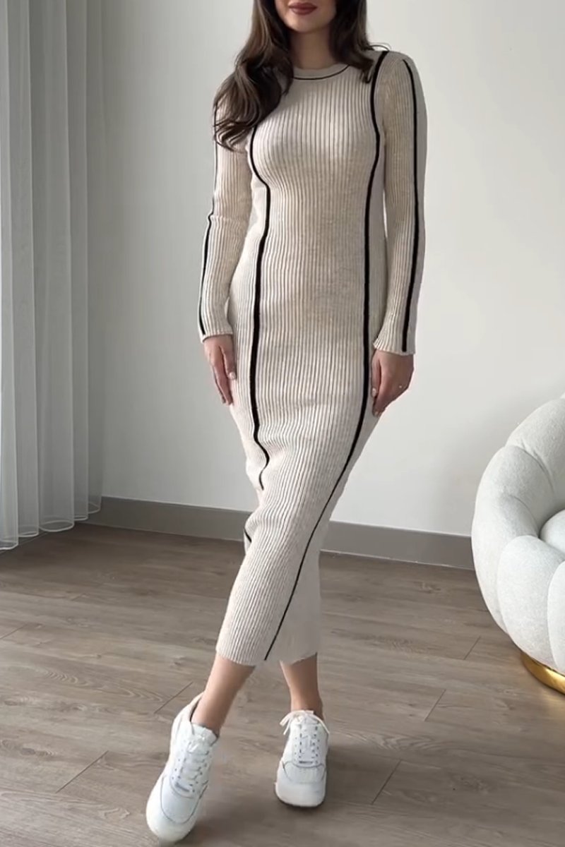 Women's Elegant Knit Color Matching Dress