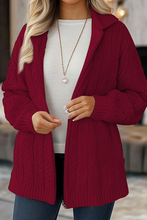 Casual knitted jacket Burgundy