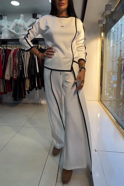 Women's Casual Contrast Color Irregular Pants Suit