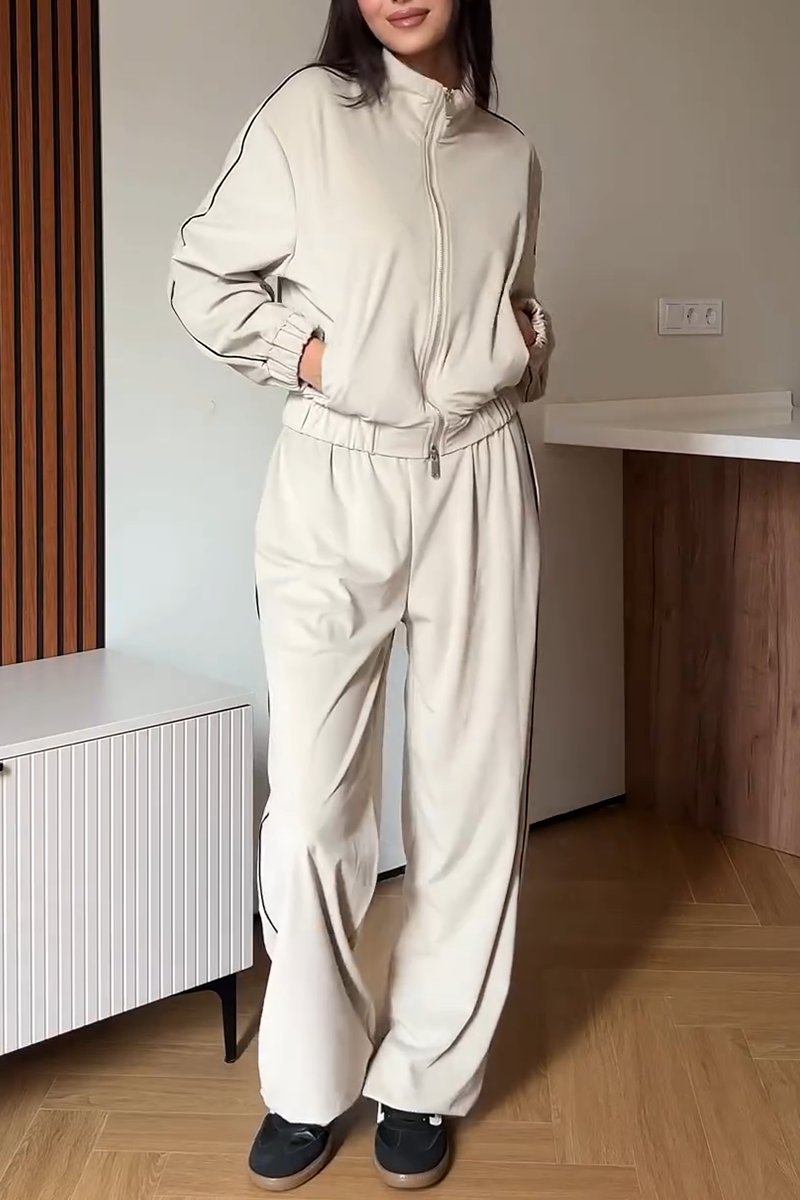 Women's Casual Sports Two-piece Pants Suit Apricot