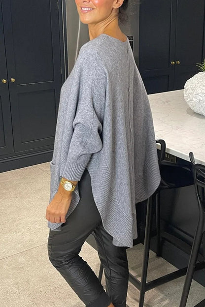 Women's Solid Color Knitted Cape Sweaters Gray