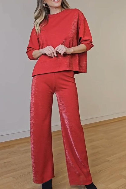 Women's Casual Silver Thread Glossy Off-duty Slit Suit red