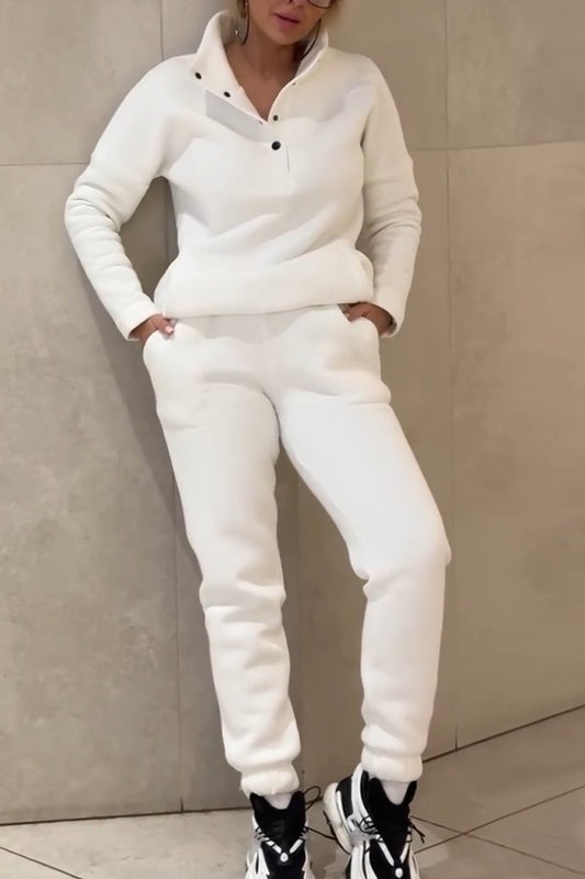 Women's casual half-button sports sweatshirt suit White