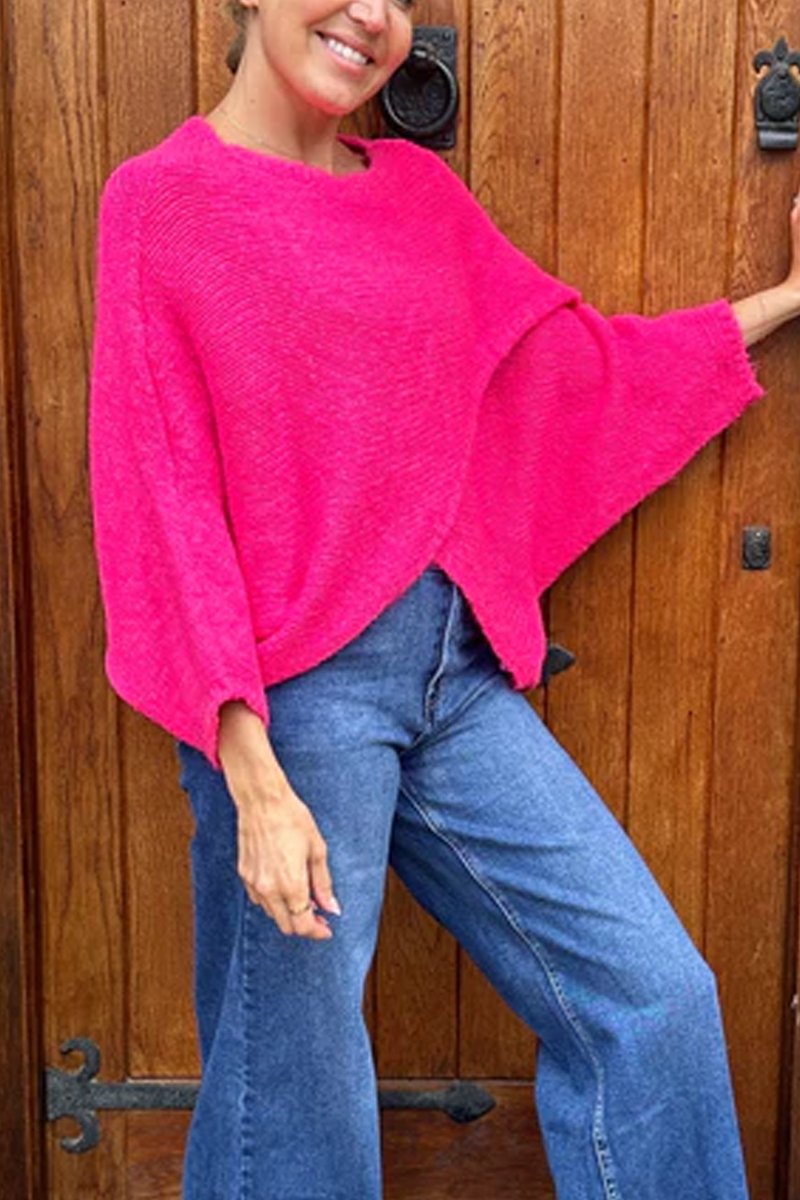 Women's Cross Over Knit Sweaters Fuschia