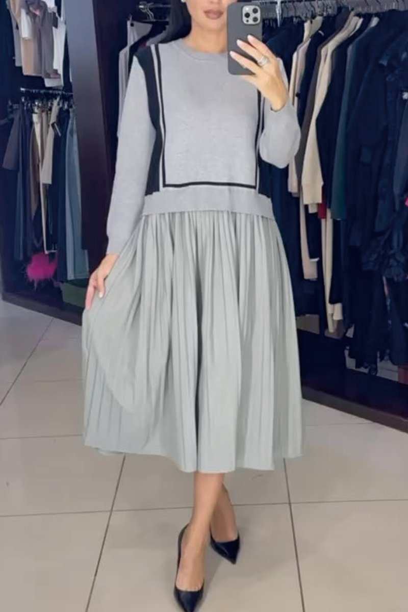 Women's Knitted Pleated Midi Dress Gray